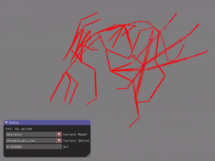 The Model viewer drawing the chimera skeleton's run animation